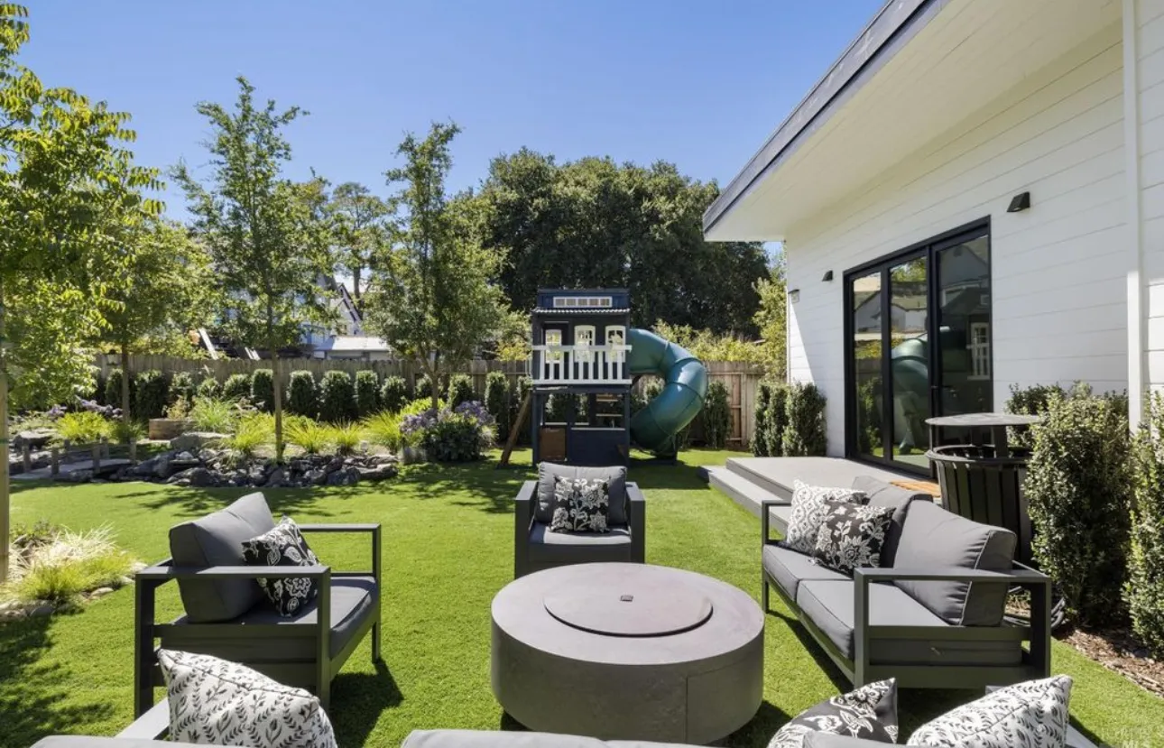 Contemporary patio with fire pit